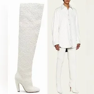 ショートブーツ・ブーティ BOTTEGA VENETA IVORY LEATHER CANALAZZO ANKLE BOOTS BOTTEGA VENETA - 100mm Canalazzo Thigh-high Leather Boots